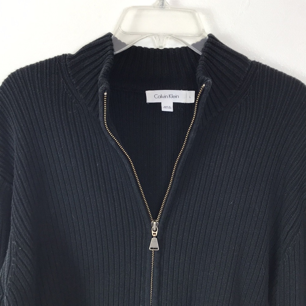 Calvin Klein Men's Black Ribbed Knit Zip Front Sweater L - Picture 11 of 13